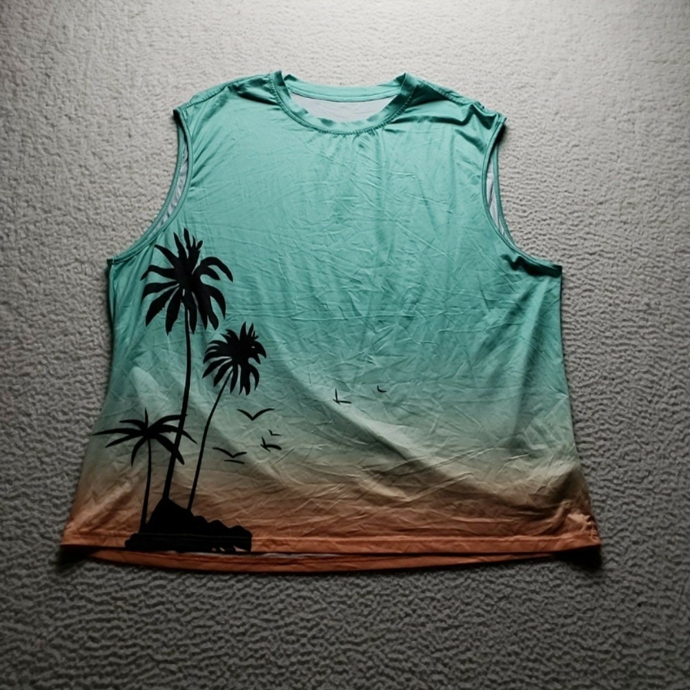 MANFINITY Shirt Mens 4XL Multicolor Palm Tree Beach Graphic Sleeveless Tee